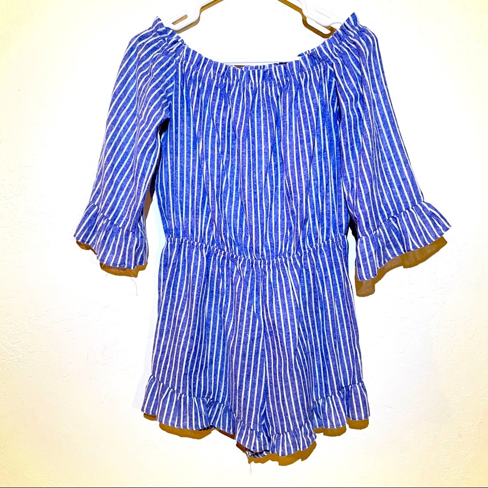 Off-The-Shoulder Pinstriped Romper